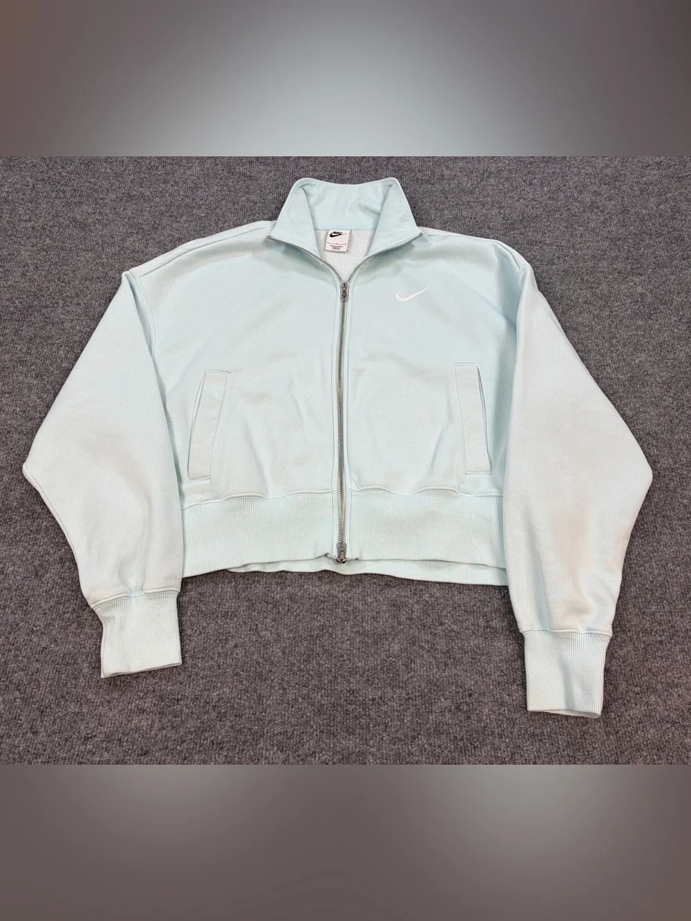 Nike Sportswear Phoenix Fleece Full Zip Jacket Light Blue Cropped Women's L